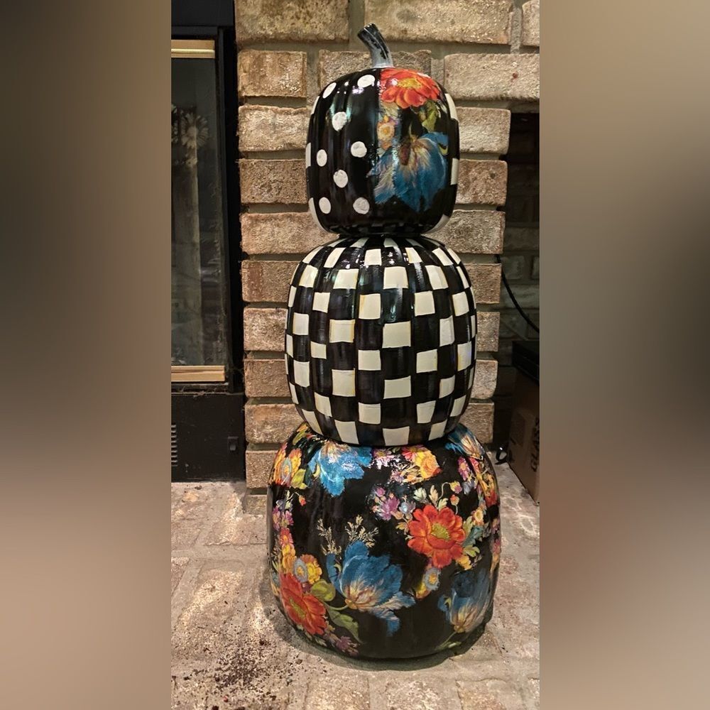 - Designer inspired Hand Painted Pumpkin Stack - Picture 3 of 6